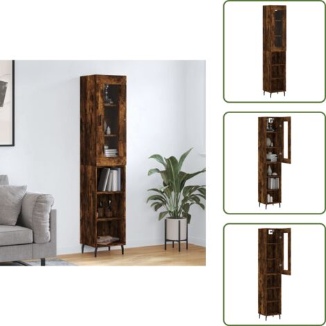Credenza con piedini in ferro - vidaXL Credenza Rovere Fumo 34,5x34x180 cm in Legno Multistrato - Credenza con ripiani