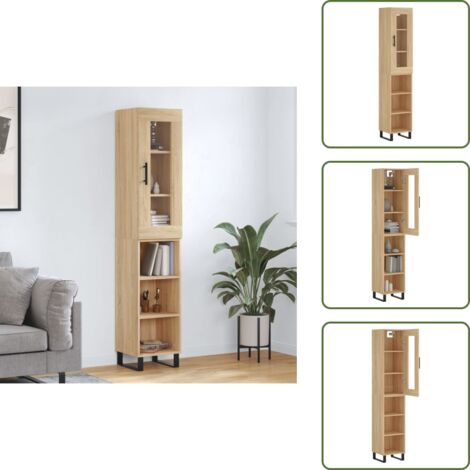 Credenza con piedini in ferro - vidaXL Credenza Rovere Sonoma 34,5x34x180 cm in Legno Multistrato - Credenza con ripiani