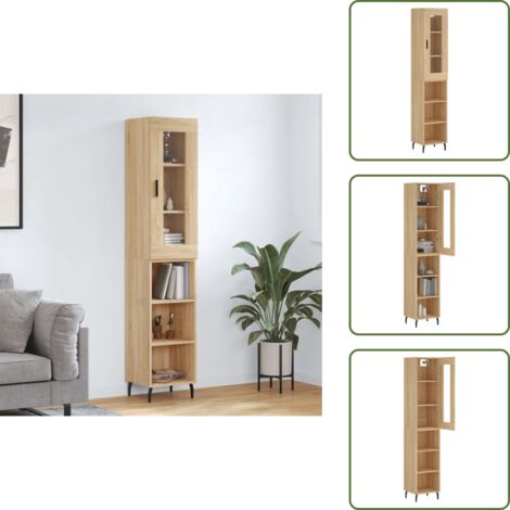 Credenza con piedini in ferro - vidaXL Credenza Rovere Sonoma 34,5x34x180 cm in Legno Multistrato - Credenza con ripiani