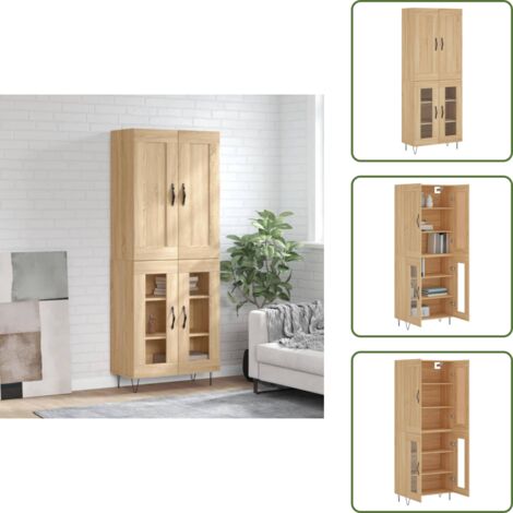 Credenza con piedini in ferro - vidaXL Credenza Rovere Sonoma 69,5x34x180 cm in Legno Multistrato - Credenza con ripiani
