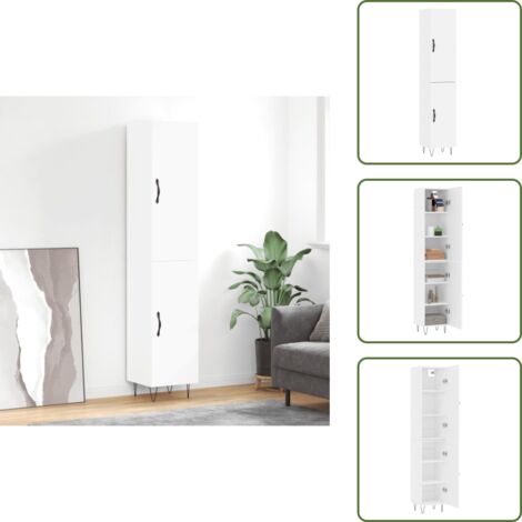 Credenza con piedini in metallo - vidaXL Credenza Bianca 34,5x34x180 cm in Legno Multistrato - Credenza con ante