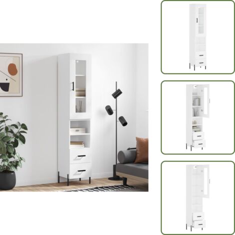 Credenza con piedini in metallo - vidaXL Credenza Bianca 34,5x34x180 cm in Legno Multistrato - Credenza con ante