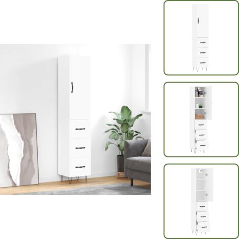 Credenza con piedini in metallo - vidaXL Credenza Bianca 34,5x34x180 cm in Legno Multistrato - Credenza con ante