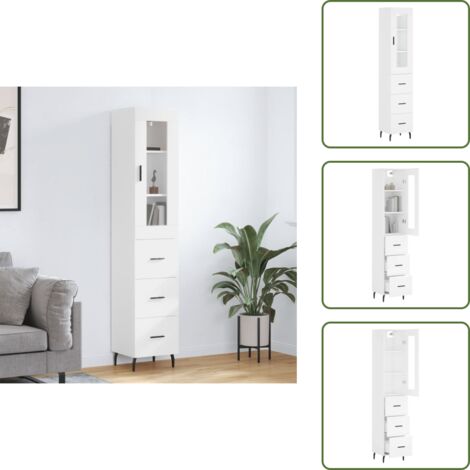 Credenza con piedini in metallo - vidaXL Credenza Bianca 34,5x34x180 cm in Legno Multistrato - Credenza con ante