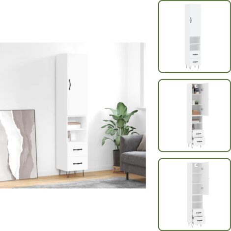 Credenza con piedini in metallo - vidaXL Credenza Bianca 34,5x34x180 cm in Legno Multistrato - Credenza con ante