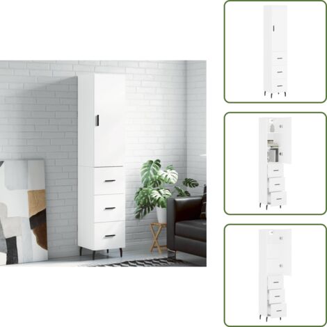 Credenza con piedini in metallo - vidaXL Credenza Bianca 34,5x34x180 cm in Legno Multistrato - Credenza per interni