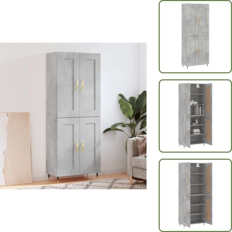 Credenza con piedini in metallo - vidaXL Credenza Grigio Cemento 69,5x34x180 cm in Legno Multistrato - Credenza con spazio portaoggetti