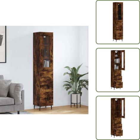 Credenza con piedini in metallo - vidaXL Credenza Rovere Fumo 34,5x34x180 cm in Legno Multistrato - Credenza con ante