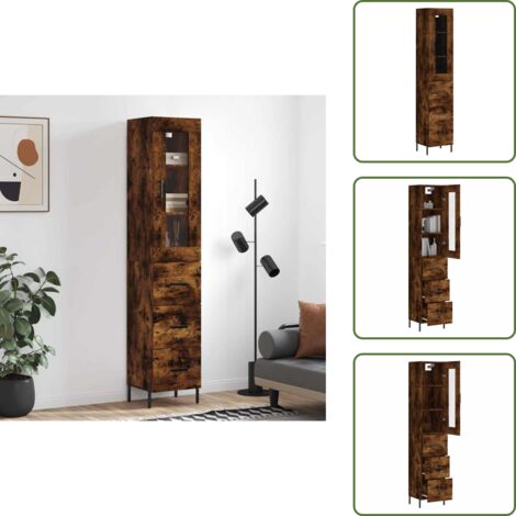 Credenza con piedini in metallo - vidaXL Credenza Rovere Fumo 34,5x34x180 cm in Legno Multistrato - Credenza con ante