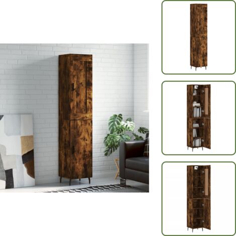Credenza con piedini in metallo - vidaXL Credenza Rovere Fumo 34,5x34x180 cm in Legno Multistrato - Credenza per interni