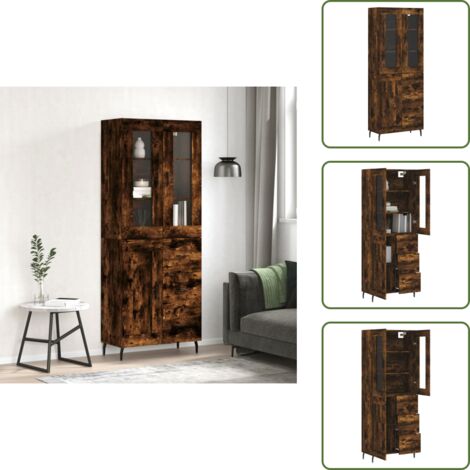 Credenza con piedini in metallo - vidaXL Credenza Rovere Fumo  69,5x34x180 cm in Legno Multistrato -