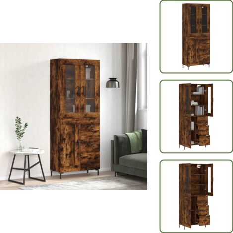 Credenza con piedini in metallo - vidaXL Credenza Rovere Fumo  69,5x34x180 cm in Legno Multistrato -