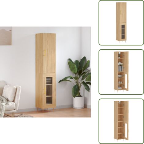 Credenza con piedini in metallo - vidaXL Credenza Rovere Sonoma 34,5x34x180 cm in Legno Multistrato - Credenza con piano di lavoro