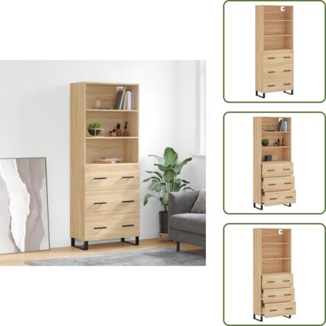 Credenza con piedini in metallo - vidaXL Credenza Rovere Sonoma 69,5x34x180 cm in Legno Multistrato -