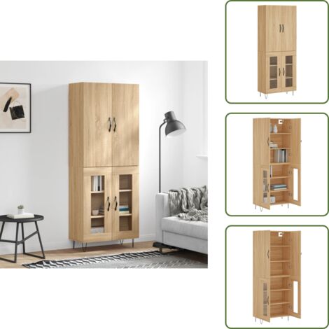 Credenza con piedini in metallo - vidaXL Credenza Rovere Sonoma 69,5x34x180 cm in Legno Multistrato - Credenza con piano superiore
