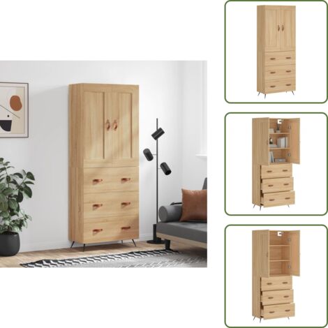 Credenza con piedini in metallo - vidaXL Credenza Rovere Sonoma 69,5x34x180 cm in Legno Multistrato - Credenza con spazio portaoggetti