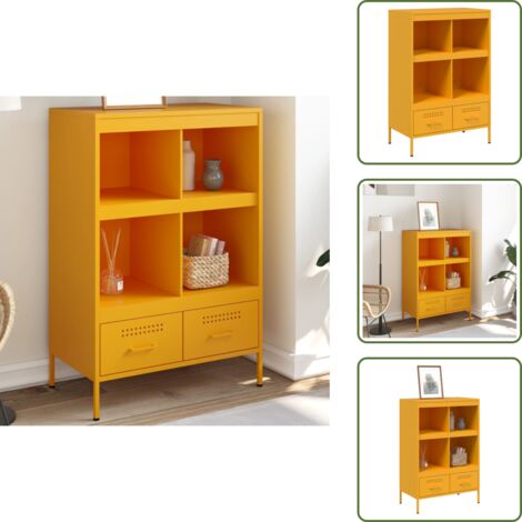 Credenza con piedini regolabili - vidaXL Credenza Giallo Senape 68x39x101,5 cm in Acciaio - Credenza con cassetti