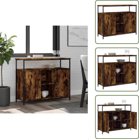 Credenza con piedini regolabili - vidaXL Credenza Rovere Fumo 100x35x80 cm in Legno Multistrato - Credenza con spazio portaoggetti