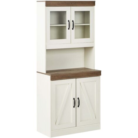 Credenza con ripiani e frontale in vetro Pannello di particelle e MDF Bianco Kalbarri