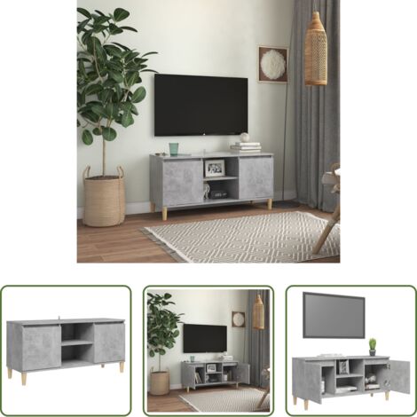 Credenza con ripiani -  Mobile TV con Gambe in Legno Grigio Cemento 103,5x30x50 cm