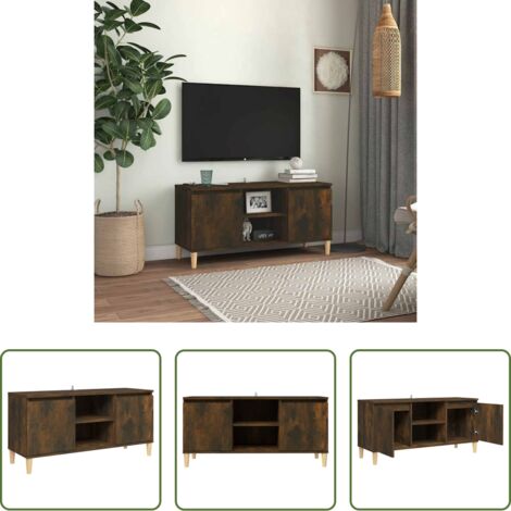 Credenza con ripiani -  Mobile TV con Gambe in Legno Massello Rovere Fumo 103,5x35x50cm