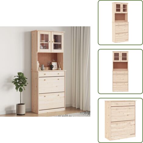 Credenza con ripiani - vidaXL Credenza ALTA 77x35x188 cm in Legno Massello di Pino - Credenza con cassetto