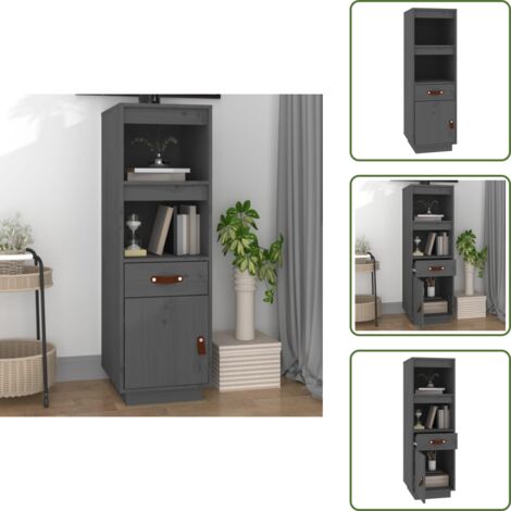 Credenza con ripiani - vidaXL Credenza Grigia 34x40x108,5 cm in Legno Massello di Pino - Credenza per oggetti