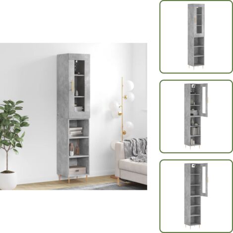 Credenza con ripiani - vidaXL Credenza Grigio Cemento 34,5x34x180 cm in Legno Multistrato - Credenza in legno multistrato