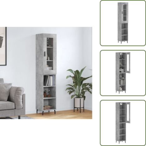 Credenza con ripiani - vidaXL Credenza Grigio Cemento 34,5x34x180 cm in Legno Multistrato - Credenza in legno multistrato
