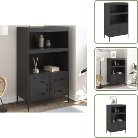 Credenza con ripiani - vidaXL Credenza Nera 68x39x113 cm in Acciaio - Credenza con scomparti