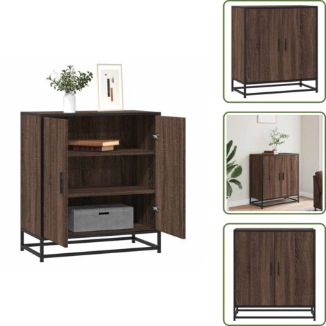 Credenza con ripiani - vidaXL Credenza Rovere Marrone 68x35x76 cm in Truciolato e Metallo - Credenza con maniglie