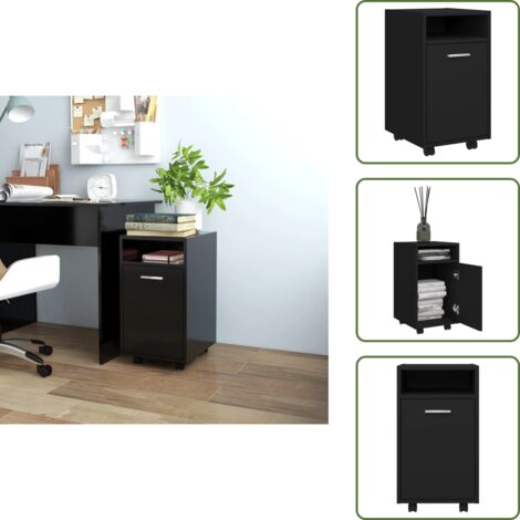 Credenza con ripiano - vidaXL Credenza con Ruote Nera 33x38x60 cm in Legno Multistrato - Credenza con scomparto