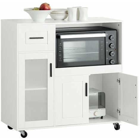 Credenza con ruote Mobile per Microonde da Cucina con 1 Cassetto, 3 Ante Armadio cucina 89x40x89cm coolore bianco FSB78-W SoBuy