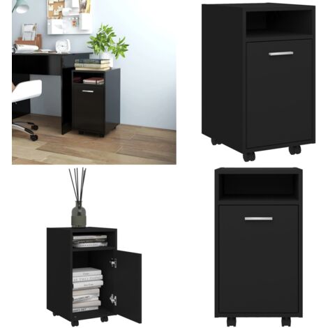Credenza con Ruote Nera 33x38x60 cm in Legno Multistrato - Credenza in legno - Credenza nera
