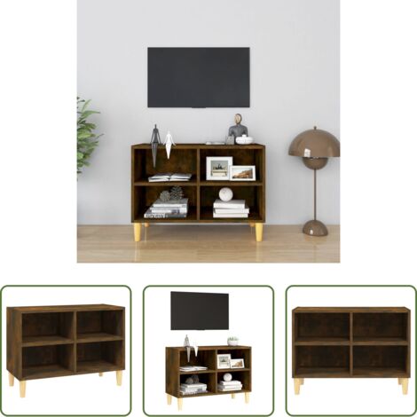 Credenza con scomparti -  Mobile TV con Gambe in Legno Massello Rovere Fumo 69,5x30x50 cm