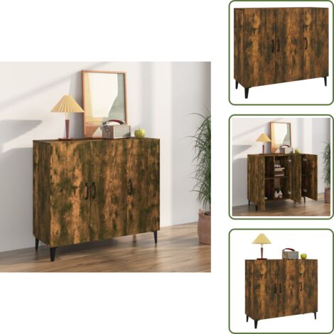 Credenza con scomparti - vidaXL Credenza Rovere Fumo 90x34x80 cm in Legno Multistrato - Credenza con piano espositivo