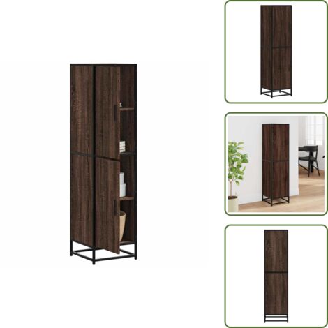 Credenza con scomparti - vidaXL Credenza Rovere Marrone 35,5x35x139cm Legno Multistrato Metallo - Credenza con maniglie