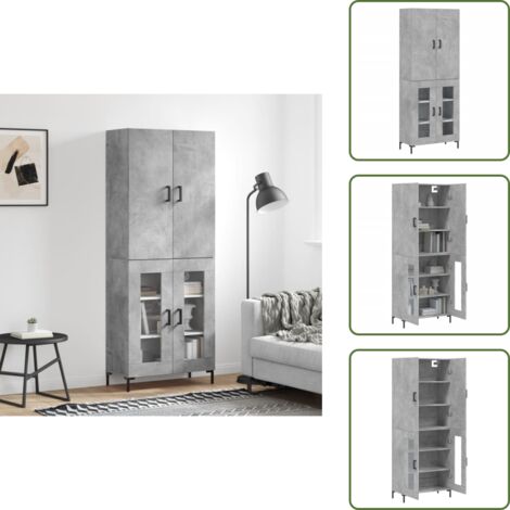 Credenza con spazio portaoggetti - vidaXL Credenza Grigio Cemento 69,5x34x180 cm in Legno Multistrato - Credenza per interni