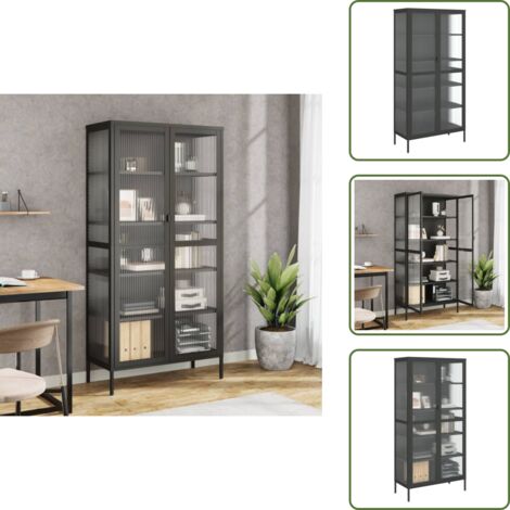 Credenza con vetro scanalato - vidaXL Credenza Nera 85x40x180 cm Vetro e Acciaio - Credenza con ripiani regolabili