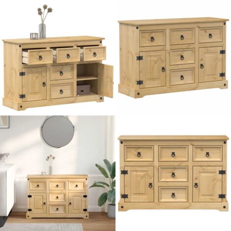 Credenza Corona 112x40x75 cm in Legno Massello di Pino - Credenza da cucina - Credenza per soggiorno