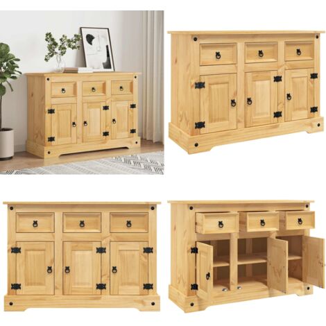Credenza "Corona" Marrone 112x44x78 cm Legno Massello Pino Messicano - Credenza marrone - Credenza con cassetti