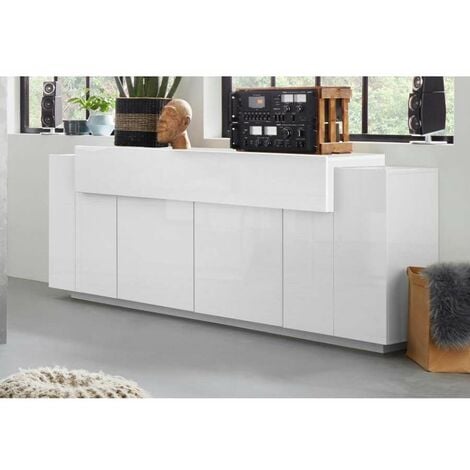 Credenza Corona Moderna 4 Ante Battente 1 Anta Ribalta Bianco E Bianco Laccato