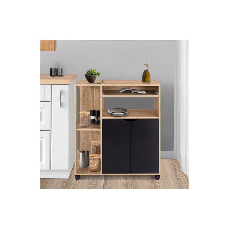 Idmarket - Carrello da cucina legno di faggio e ante nere L.76 cm cosi