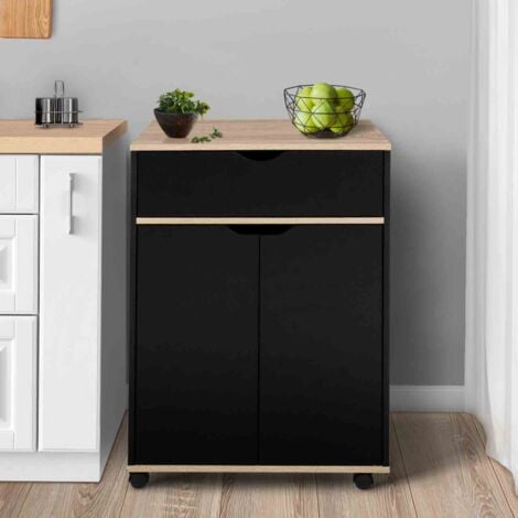 Credenza COSY con cassetto in legno nero e ripiani in faggio L.60 CM