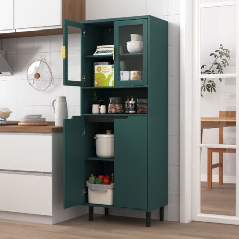 MODFU Credenza cucina 60x35x160 cm con 4 ante, cedenza alta, MDF e vetro, verde