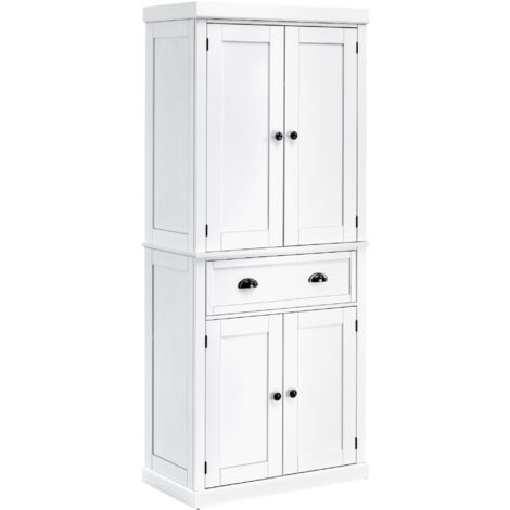 Credenza Cucina 76x40,5x184 cm con Armadietti e 1 Cassetto Bianco