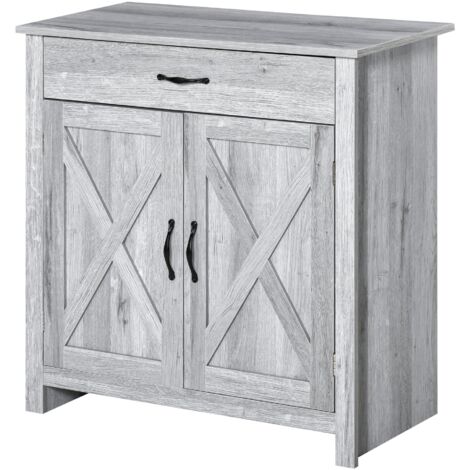 Credenza Cucina Country con Armadietto a 2 Ante e Cassetto 80x39.7x80cm Grigio