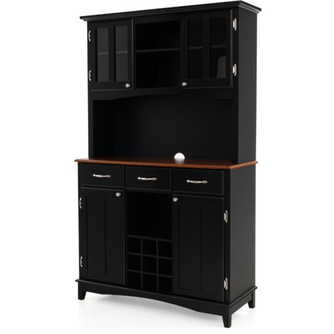 Credenza cucina microonde armadietto dispensa cucina alto ante vetro temperato Nero