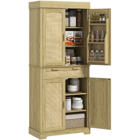 Credenza Cucina Stile Boho 2 Armadietti con Portaspezie e Cassetto 76x40x183 cm Rovere