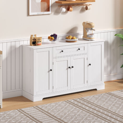 Credenza da cucina 138x40x85 cm, con cassetti, ante e ripiani regolabili, Struttura Stabile, in MDF Bianco